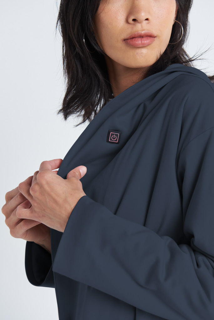 Heated Robe Battery Operated Heated Lounge Robe in Indigo • Powered by Sora